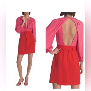 Reiss  (US Size 6) Size 8 - Red & Pink Valentina Color Block Mini Dress UK